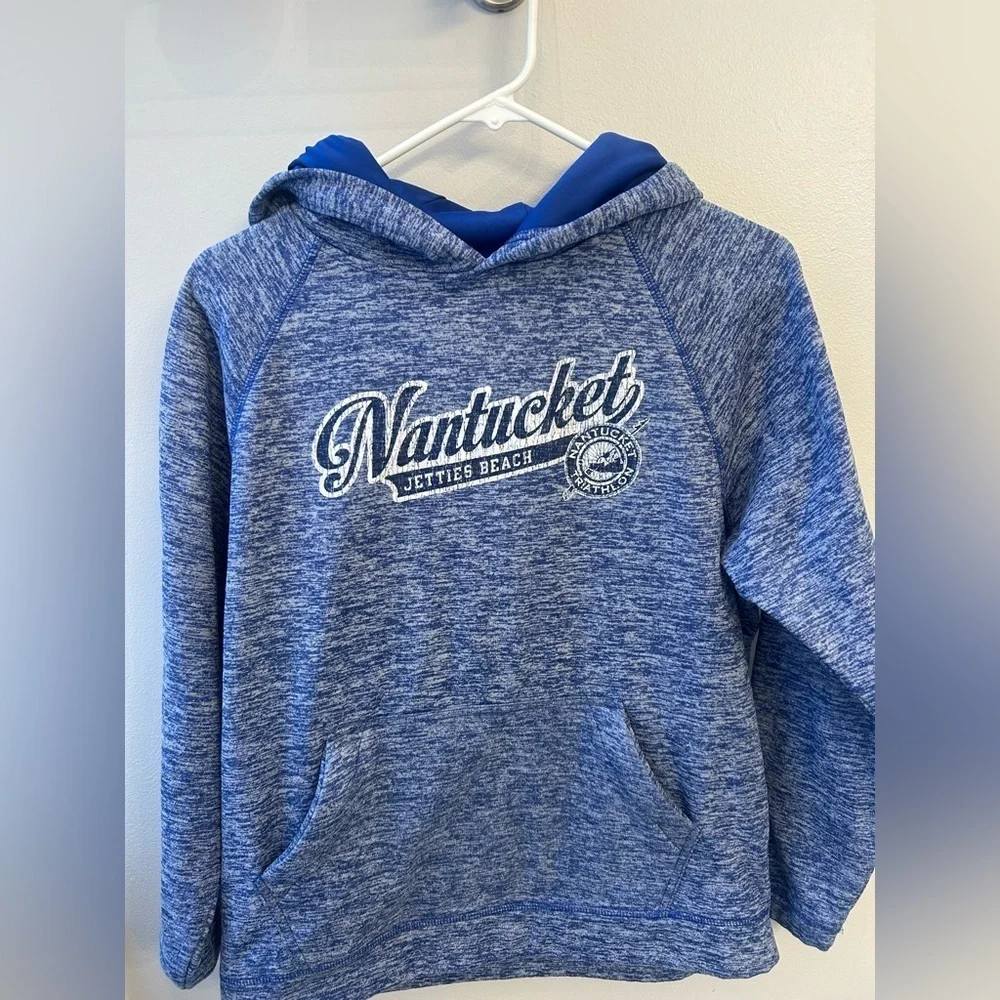 Jetties beach Nantucket unisex youth  XL Heathered blue hoodie